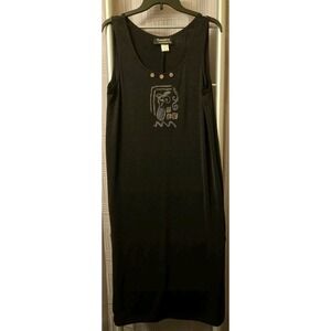 Classics Carol Anderson Dress Women Medium Black Maxi Tank Graphic Vintage Artsy